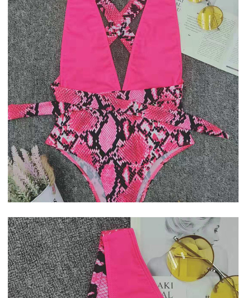 Fashion Rose Snake Skin Pattern Snakeskin Print Tie Lace One-piece Swimsuit,One Pieces