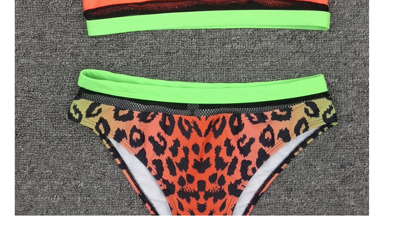 Fashion Orange Leopard Leopard-patterned High-waist Split Swimsuit,Bikini Sets