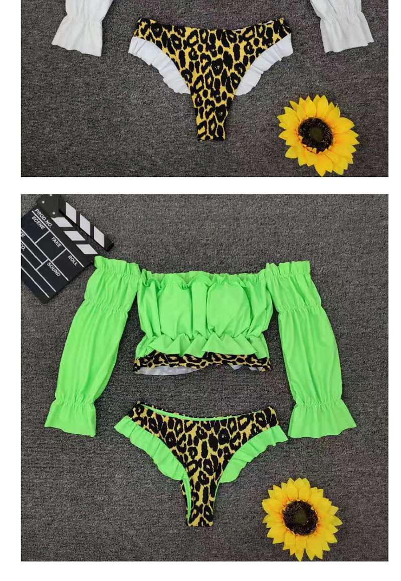Fashion Green Paneled Leopard Print Slit Elastic Split Swimsuit,Bikini Sets