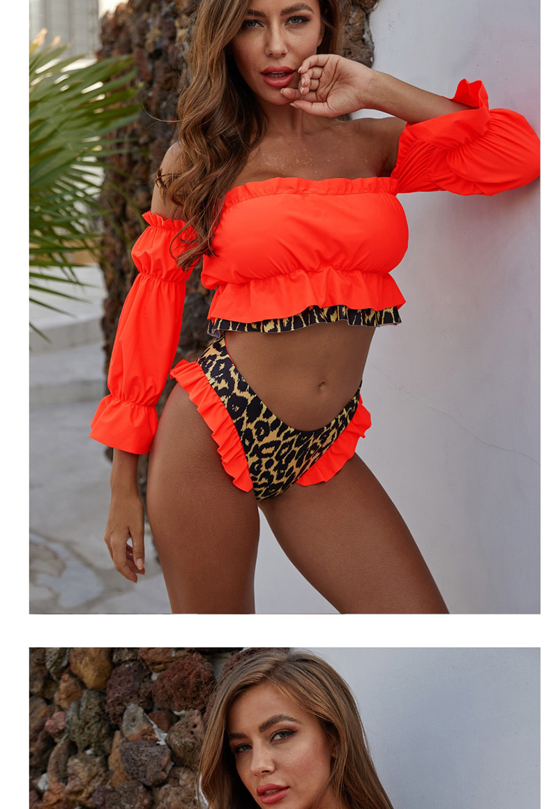Fashion Green Paneled Leopard Print Slit Elastic Split Swimsuit,Bikini Sets