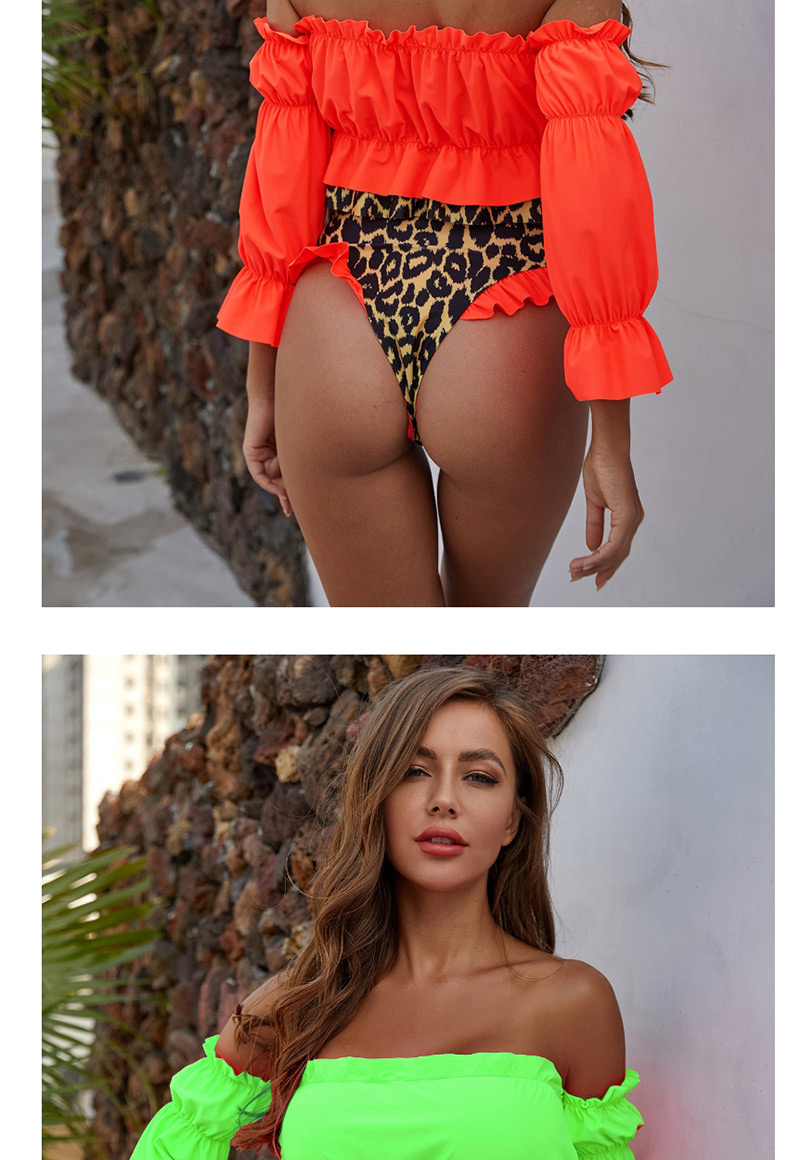Fashion Orange Paneled Leopard Print Slit Elastic Split Swimsuit,Bikini Sets