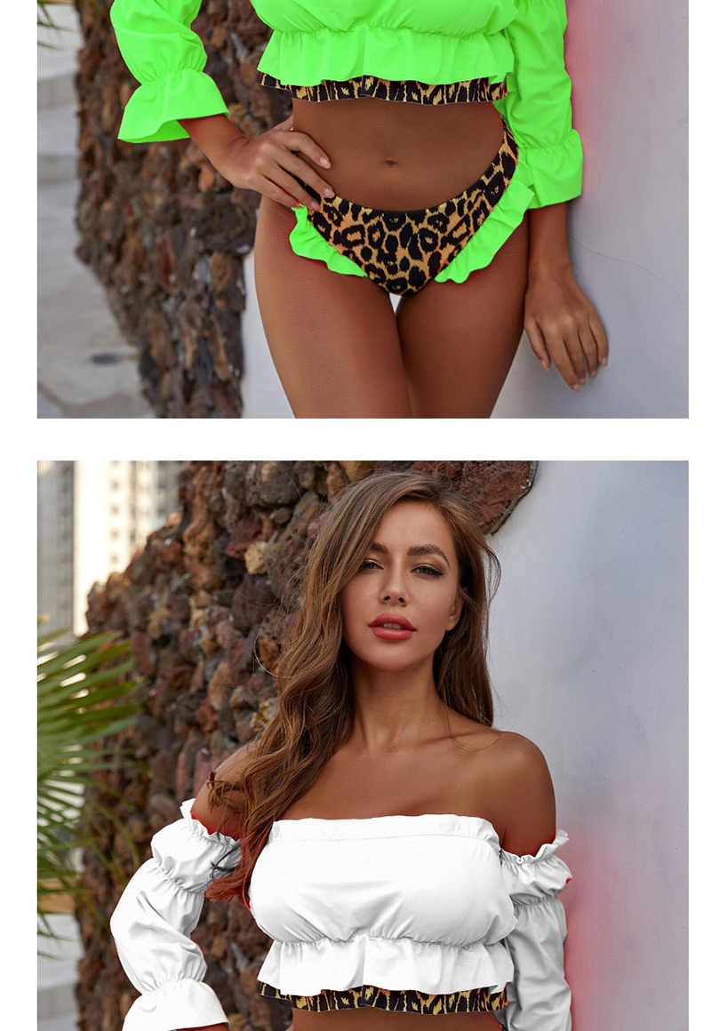 Fashion White Paneled Leopard Print Slit Elastic Split Swimsuit,Bikini Sets