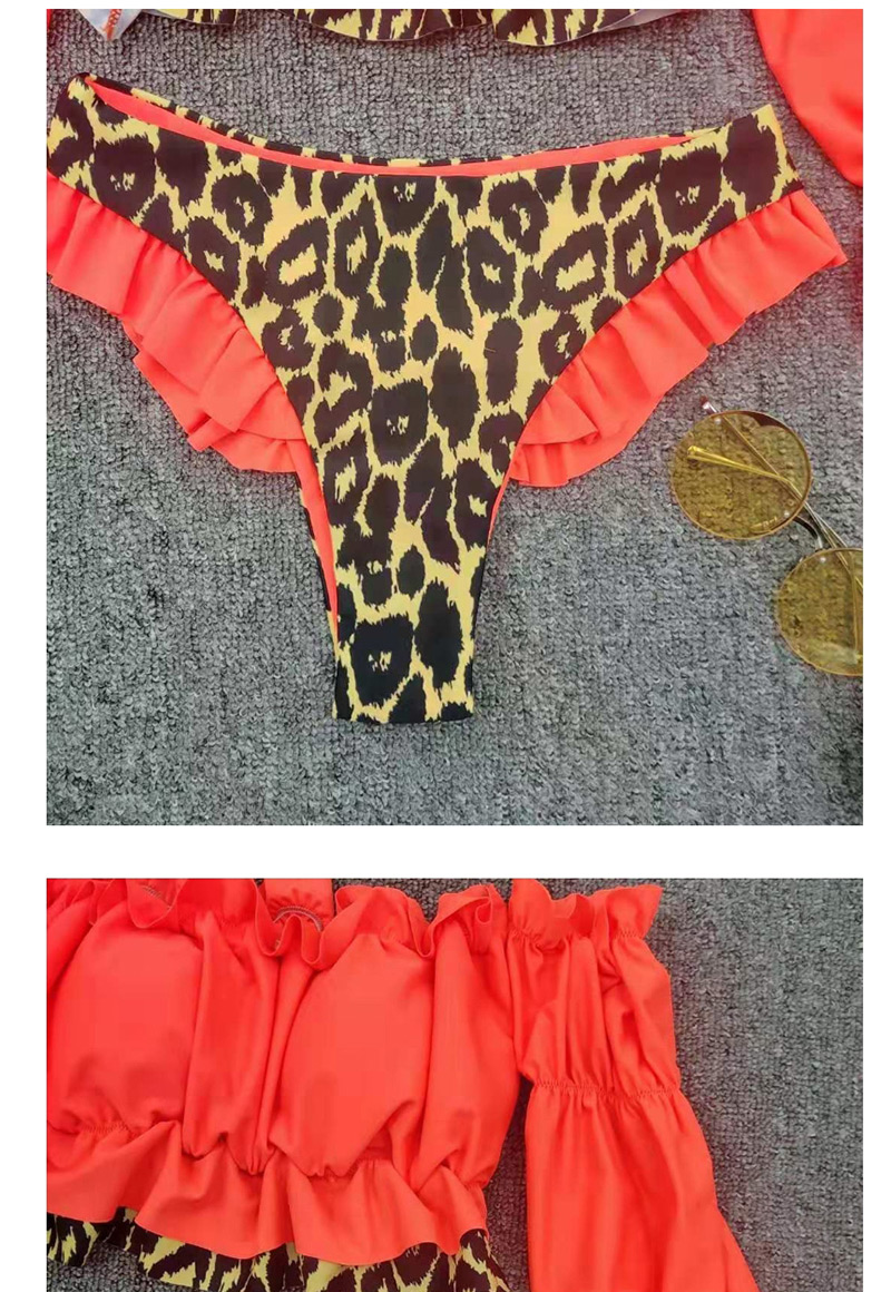 Fashion Orange Paneled Leopard Print Slit Elastic Split Swimsuit,Bikini Sets