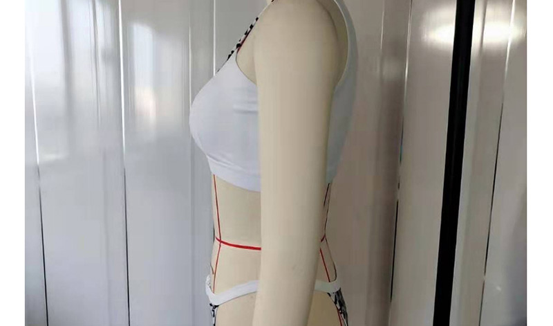 Fashion White One-shoulder Stitching Print Cutout Split Swimsuit,Bikini Sets