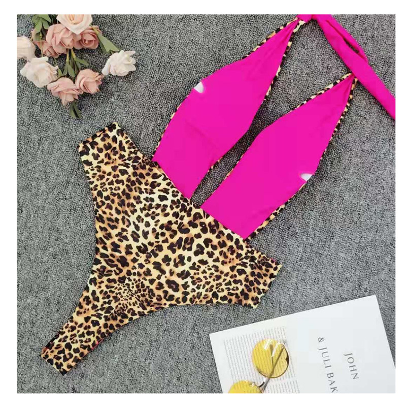 Fashion Leopard Print Leopard Print Stitching Tether Strap Cutout One-piece Swimsuit,One Pieces