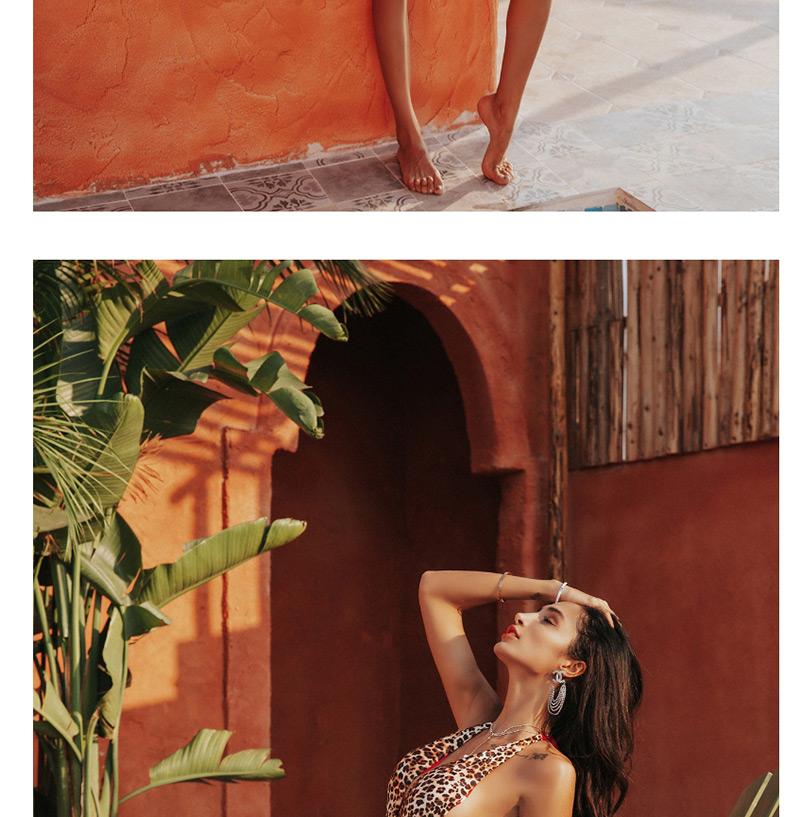 Fashion Leopard Print Leopard Print Stitching Tether Strap Cutout One-piece Swimsuit,One Pieces