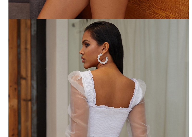Fashion White Long Sleeve Mesh Collar Frilled Lace Trim Swimsuit,Bikini Sets