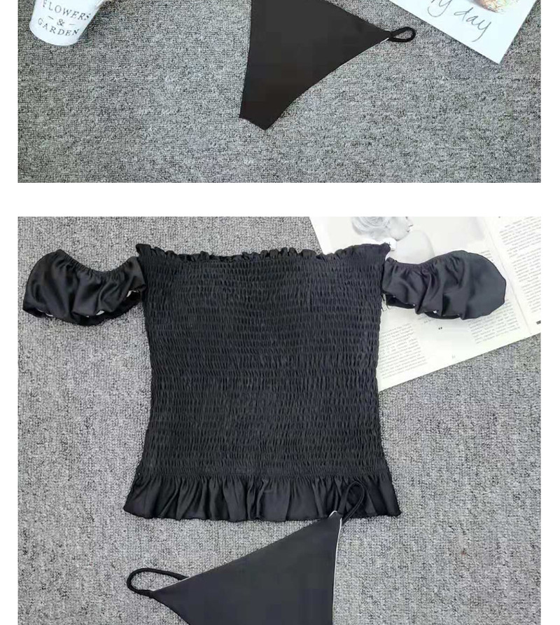 Fashion Black Pleated Split-shoulder Ruffled Split Swimsuit,Bikini Sets