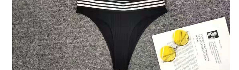 Fashion Black Striped Paneled Split Swimsuit,Bikini Sets