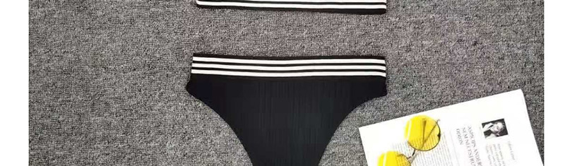 Fashion Black Striped Paneled Split Swimsuit,Bikini Sets