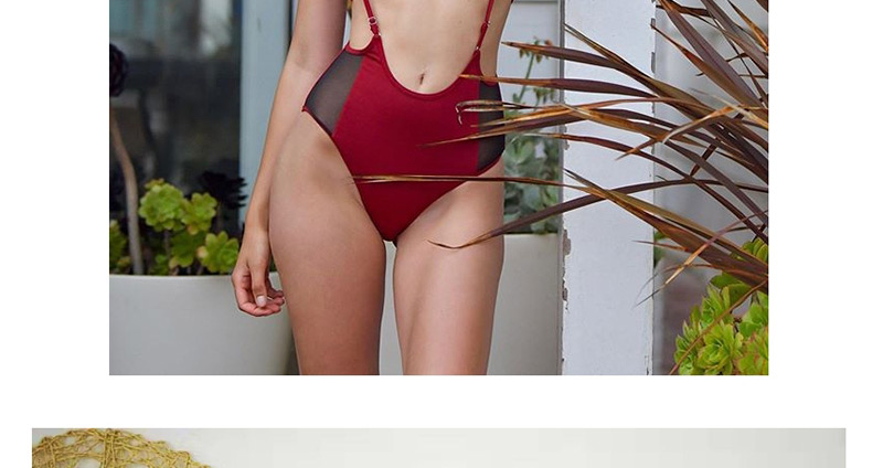 Fashion Red Contrast Stitching Split Swimwear,Bikini Sets