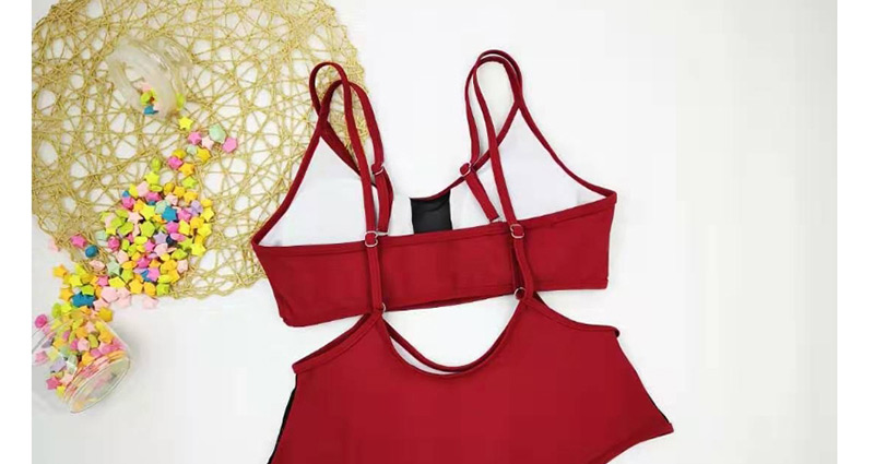 Fashion Red Contrast Stitching Split Swimwear,Bikini Sets
