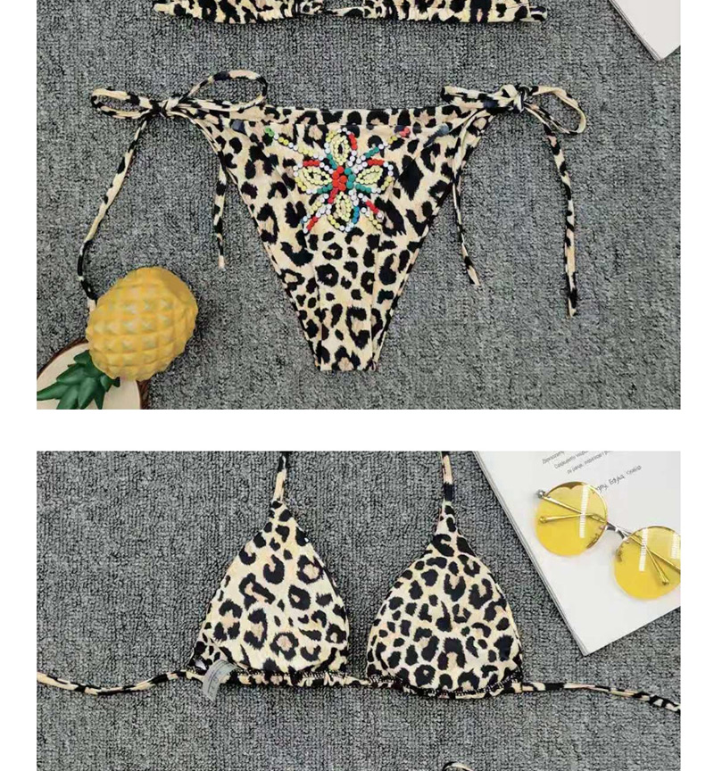Fashion Leopard Print On Yellow Rhinestone Leopard Print Tie Band Split Swimsuit,Bikini Sets