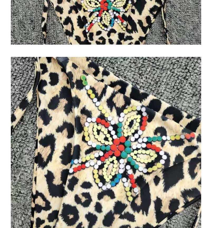 Fashion Leopard Print On Yellow Rhinestone Leopard Print Tie Band Split Swimsuit,Bikini Sets