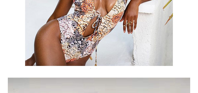 Fashion Snake Pattern Snakeskin Print Lace-up Cutout One-piece Swimsuit,One Pieces