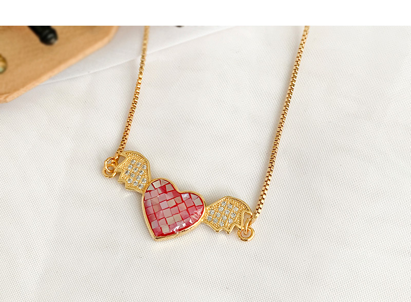 Fashion Golden Cubic Zircon Heart Wing Necklace,Necklaces