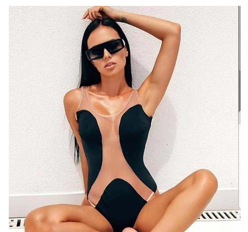 Fashion Black Contrast Stitching Mesh One-piece Swimsuit,One Pieces