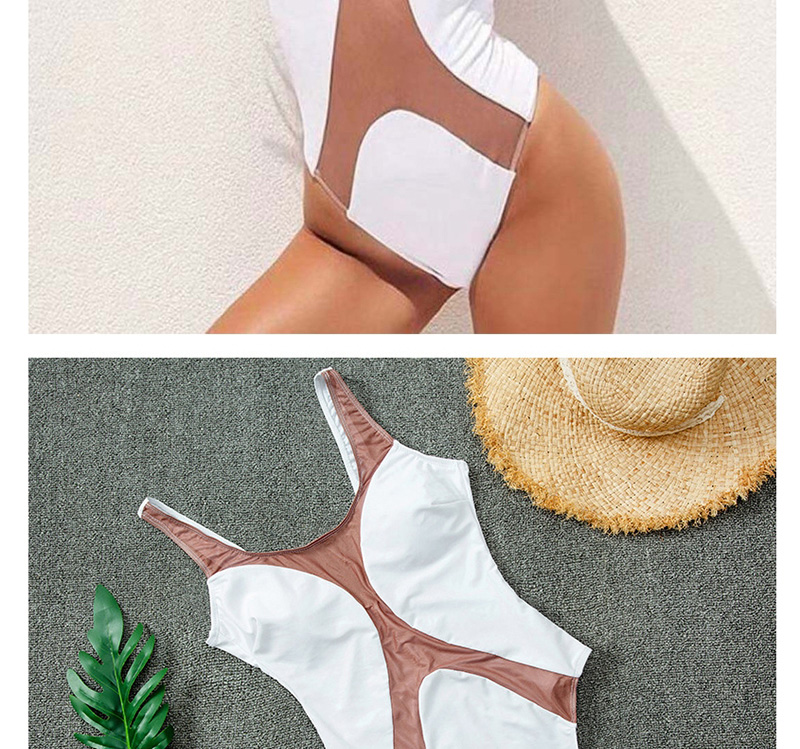Fashion White Contrast Stitching Mesh One-piece Swimsuit,One Pieces