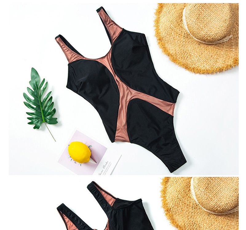 Fashion Black Contrast Stitching Mesh One-piece Swimsuit,One Pieces