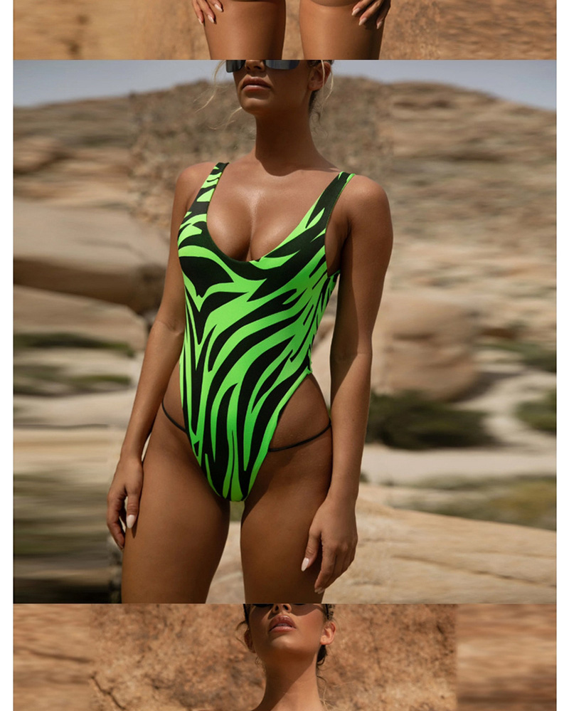 Fashion Green Covered Backless Printed One-piece Swimsuit,One Pieces