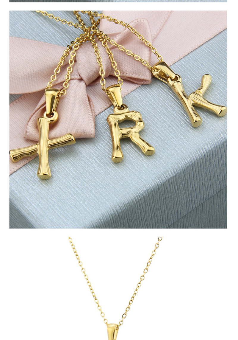 Fashion W Golden Antique Knotted Letter Stainless Steel Necklace,Necklaces