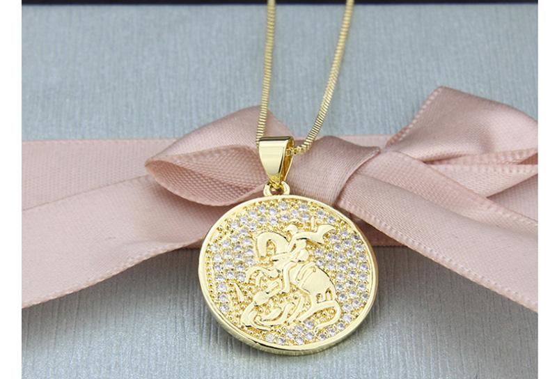 Fashion Gold-plated Gold-plated Diamond Knight Geometric Round Necklace,Necklaces