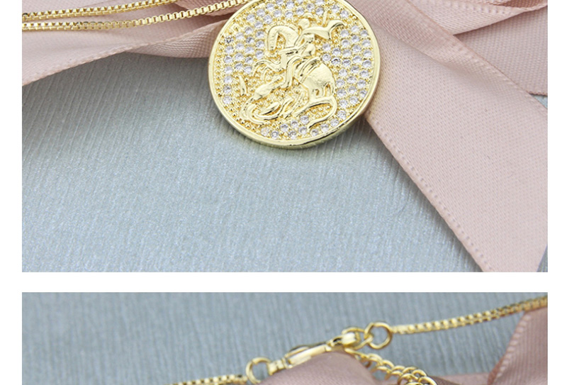 Fashion Gold-plated Gold-plated Diamond Knight Geometric Round Necklace,Necklaces