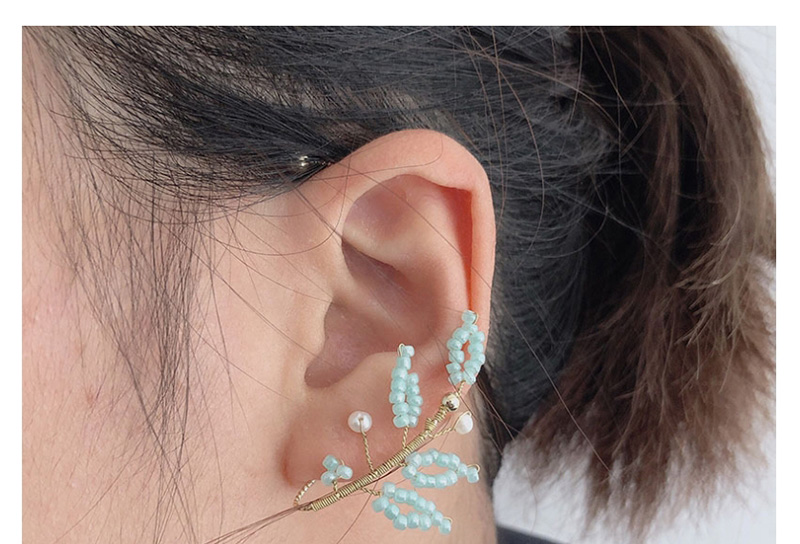Fashion Jiaobai Single (left Ear) Rice Beads Woven Leaf Pearl Ear Pierced Ear Clips,Clip & Cuff Earrings