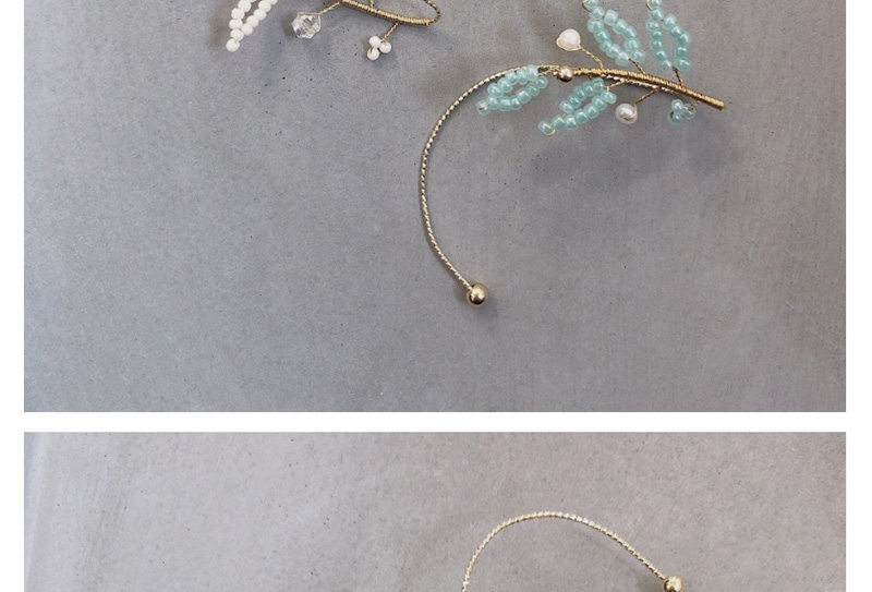 Fashion Blue Single (left Ear) Rice Beads Woven Leaf Pearl Ear Pierced Ear Clips,Clip & Cuff Earrings
