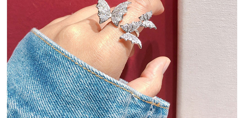 Fashion Silver Three-dimensional Adjustable Butterfly Ring With Three Diamonds,Fashion Rings