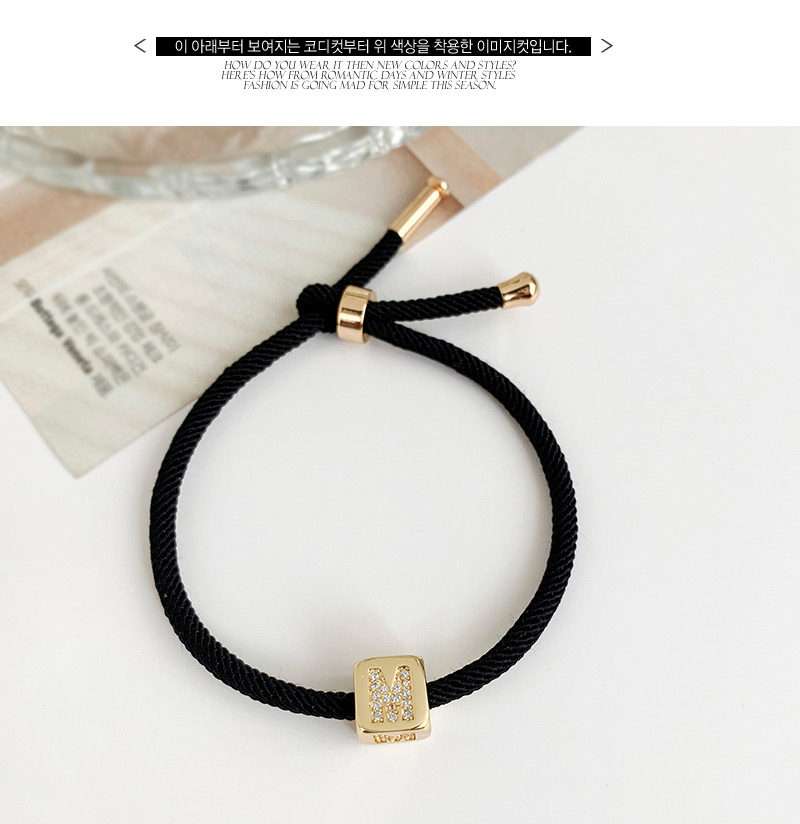 Fashion T Black Cubic Zirconia Alphabet Woven Rope Bracelet,Bracelets