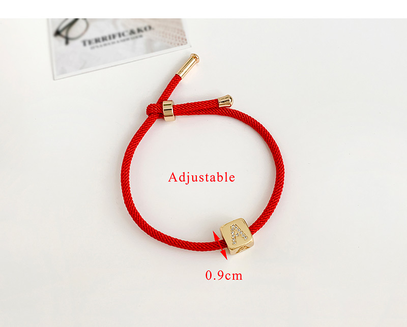 Fashion E Red Cubic Zirconia Alphabet Woven Rope Bracelet,Bracelets
