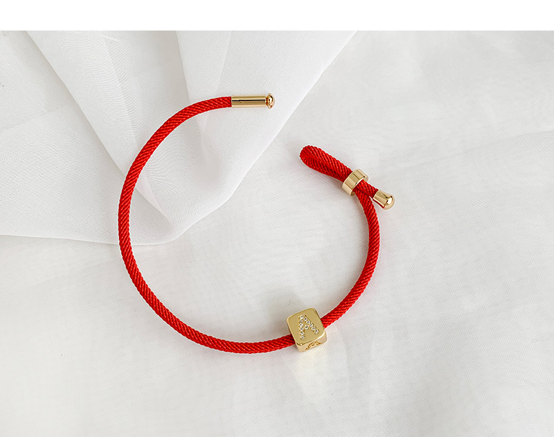 Fashion R Red Cubic Zirconia Alphabet Woven Rope Bracelet,Bracelets