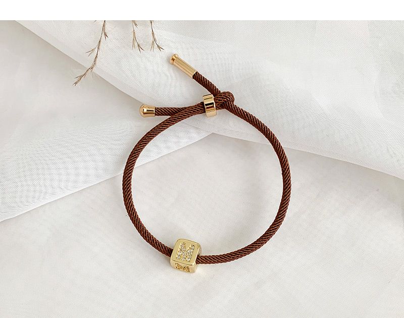 Fashion A Brown Cubic Zirconia Alphabet Woven Rope Bracelet,Bracelets