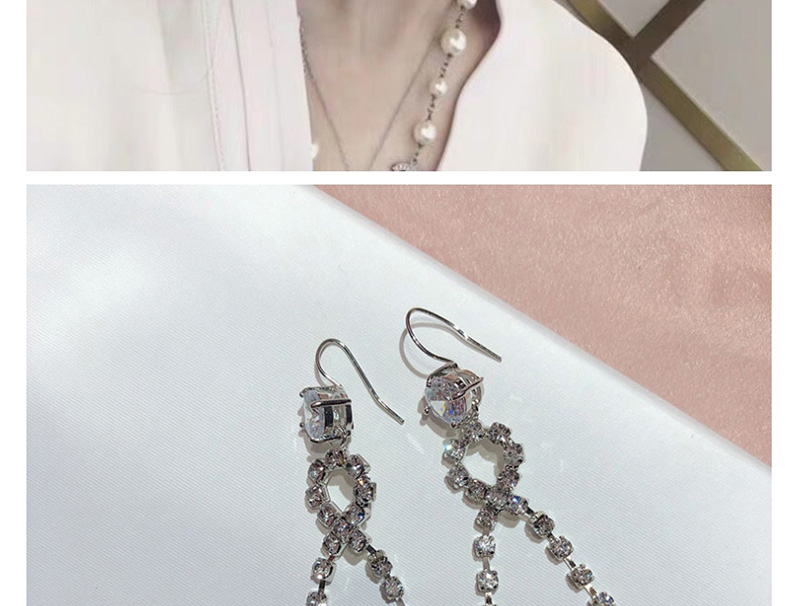 Fashion Silver Long Cross-shaped Drop Earrings With Diamonds,Clip & Cuff Earrings
