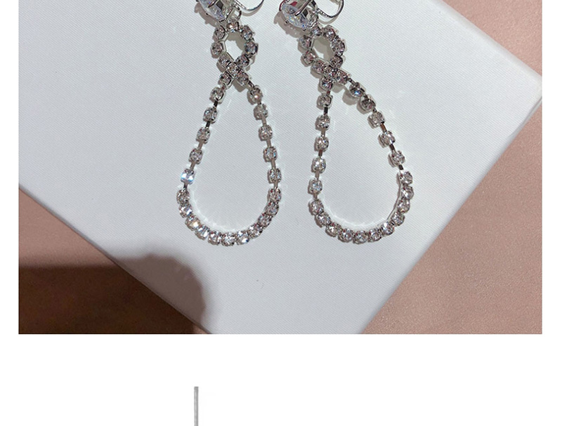 Fashion Silver Long Cross-shaped Drop Earrings With Diamonds,Clip & Cuff Earrings
