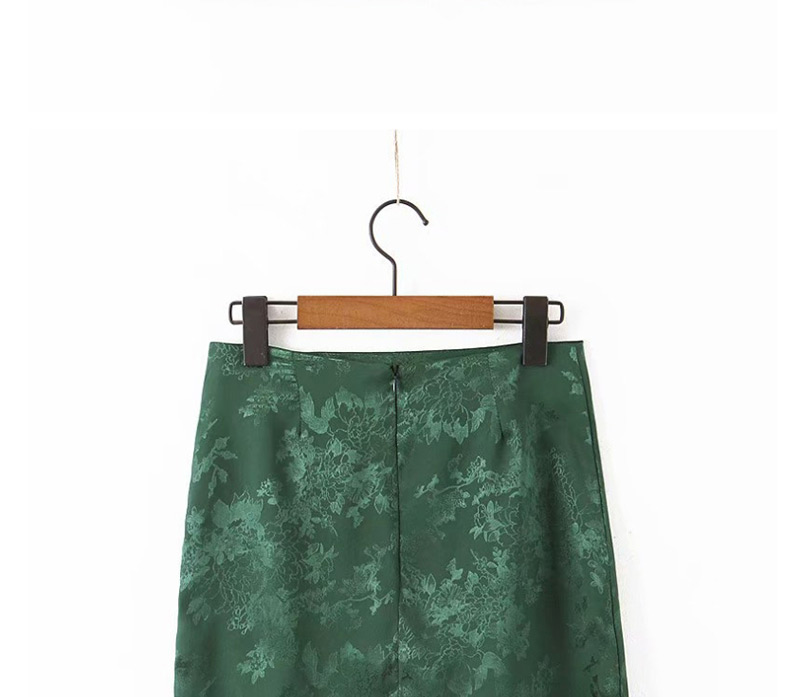 Fashion Green Jacquard Satin Split Skirt,Skirts