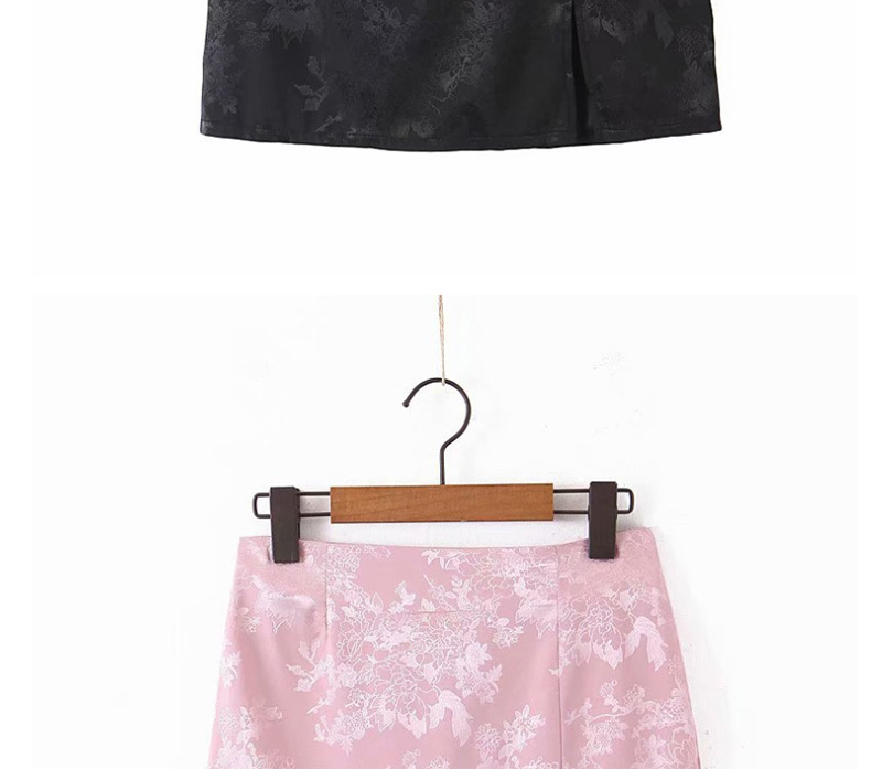 Fashion Pink Jacquard Satin Split Skirt,Skirts