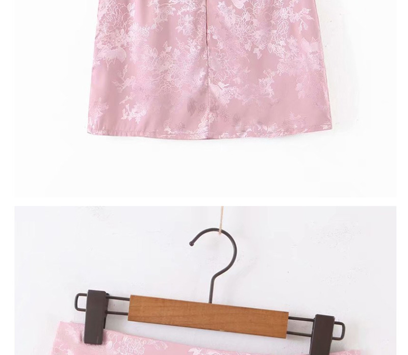 Fashion Pink Jacquard Satin Split Skirt,Skirts