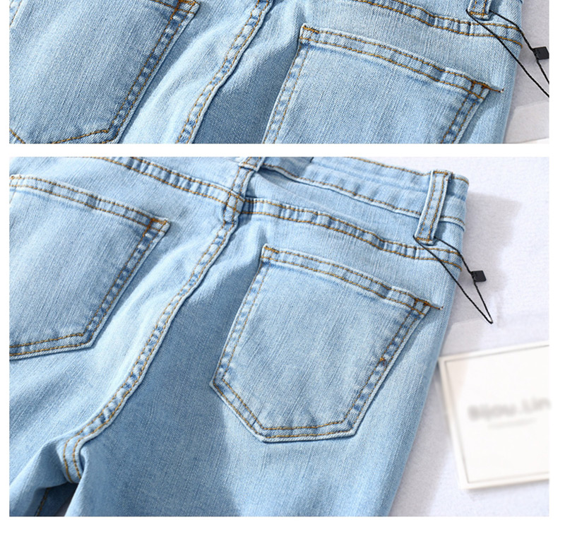 Fashion Light Blue Four-button High-rise Skinny High-stretch Jeans,One Pieces