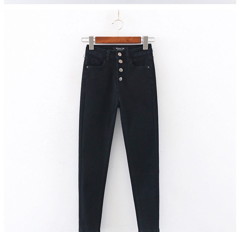 Fashion Black Four-button High-rise Skinny High-stretch Jeans,One Pieces