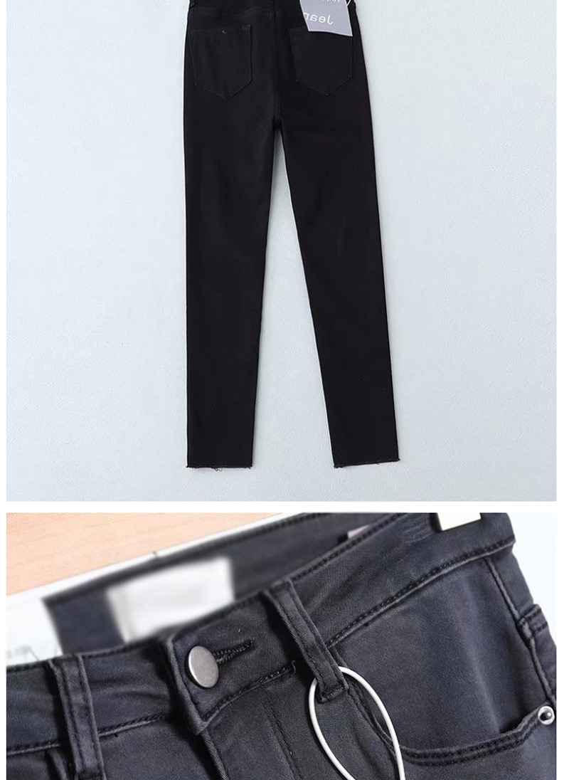 Fashion Black Stretch Frayed Jeans,One Pieces