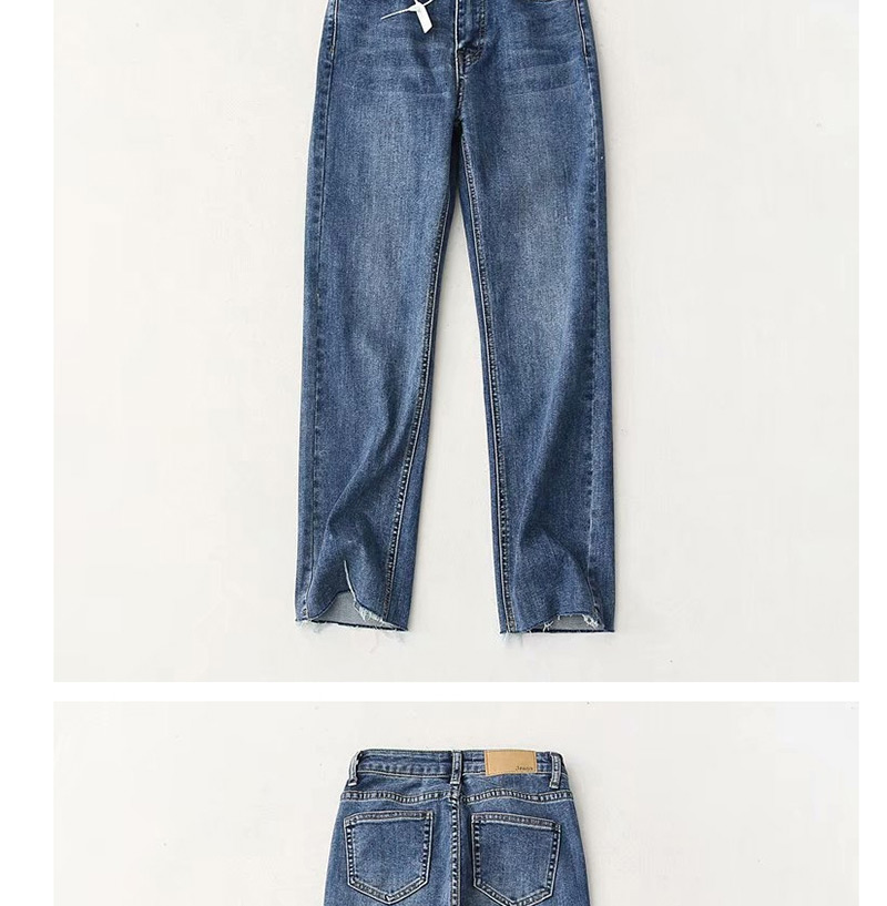 Fashion Denim Blue Stretch Washed Straight Jeans,One Pieces