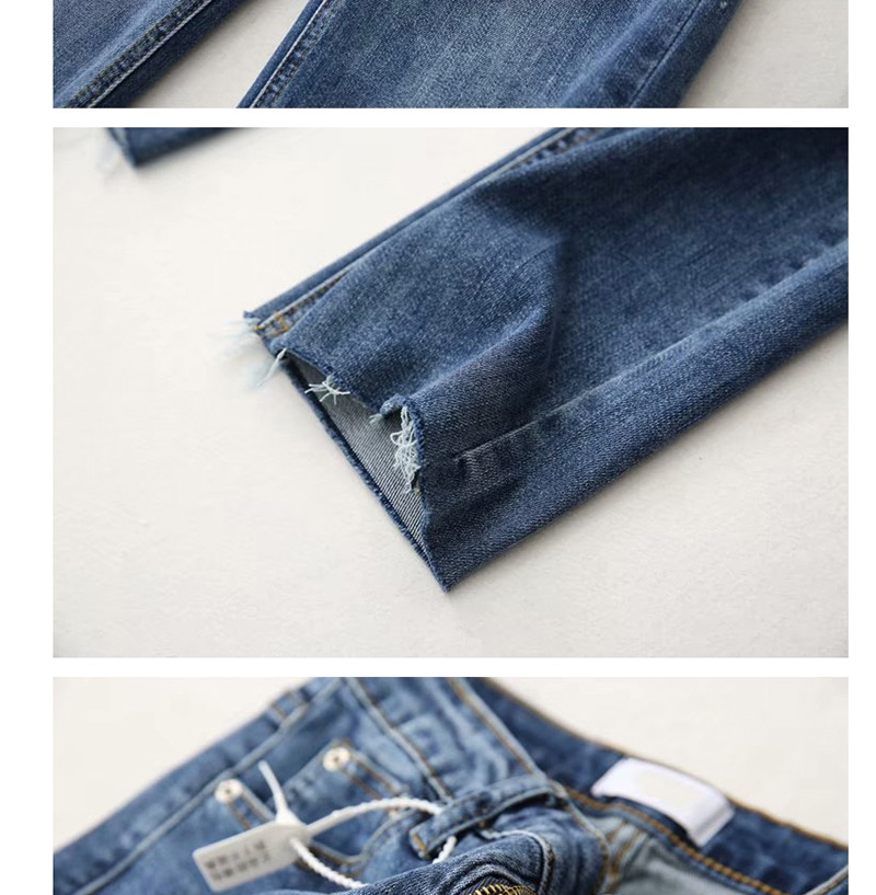 Fashion Denim Blue Stretch Washed Straight Jeans,One Pieces