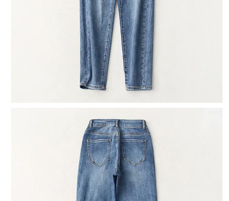 Fashion Denim Blue Washed Stretch-harem Denim Trousers,One Pieces