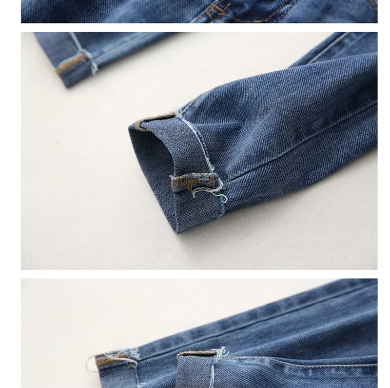 Fashion Denim Blue Stretch-cut Burr-edge Jeans,One Pieces