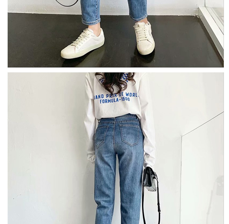 Fashion Denim Blue High-rise Stretch-milled White Pocket Turnip Jeans,One Pieces