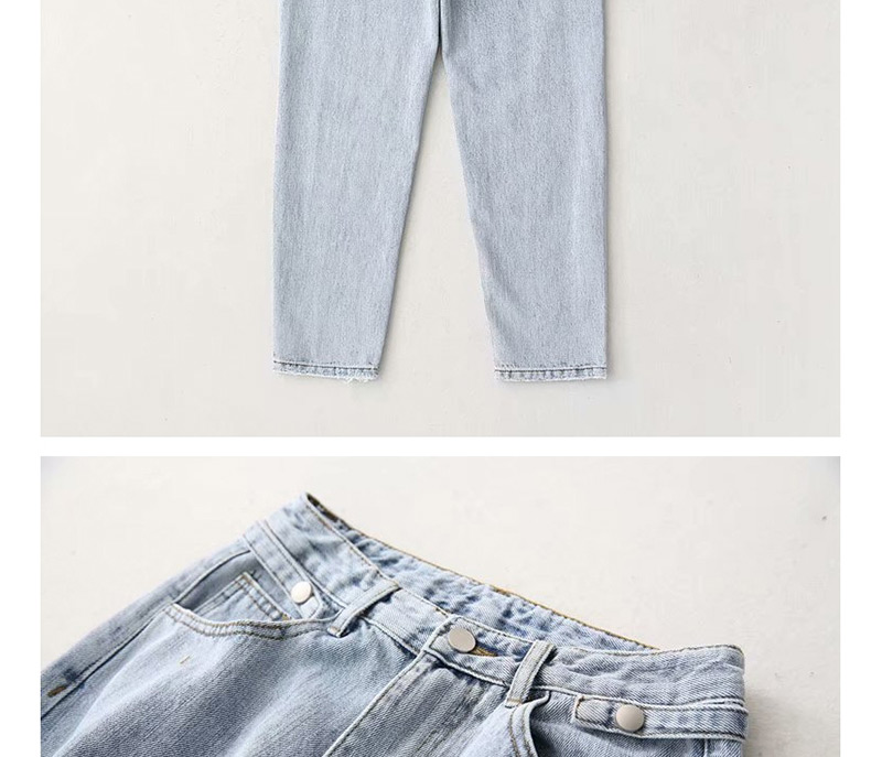 Fashion Light Blue Loose Wash Straight Jeans,One Pieces