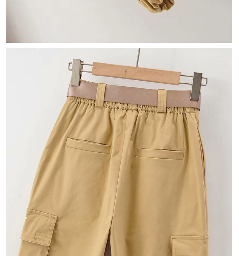 Fashion Khaki Letter Print Pockets With Belt Overalls,Pants