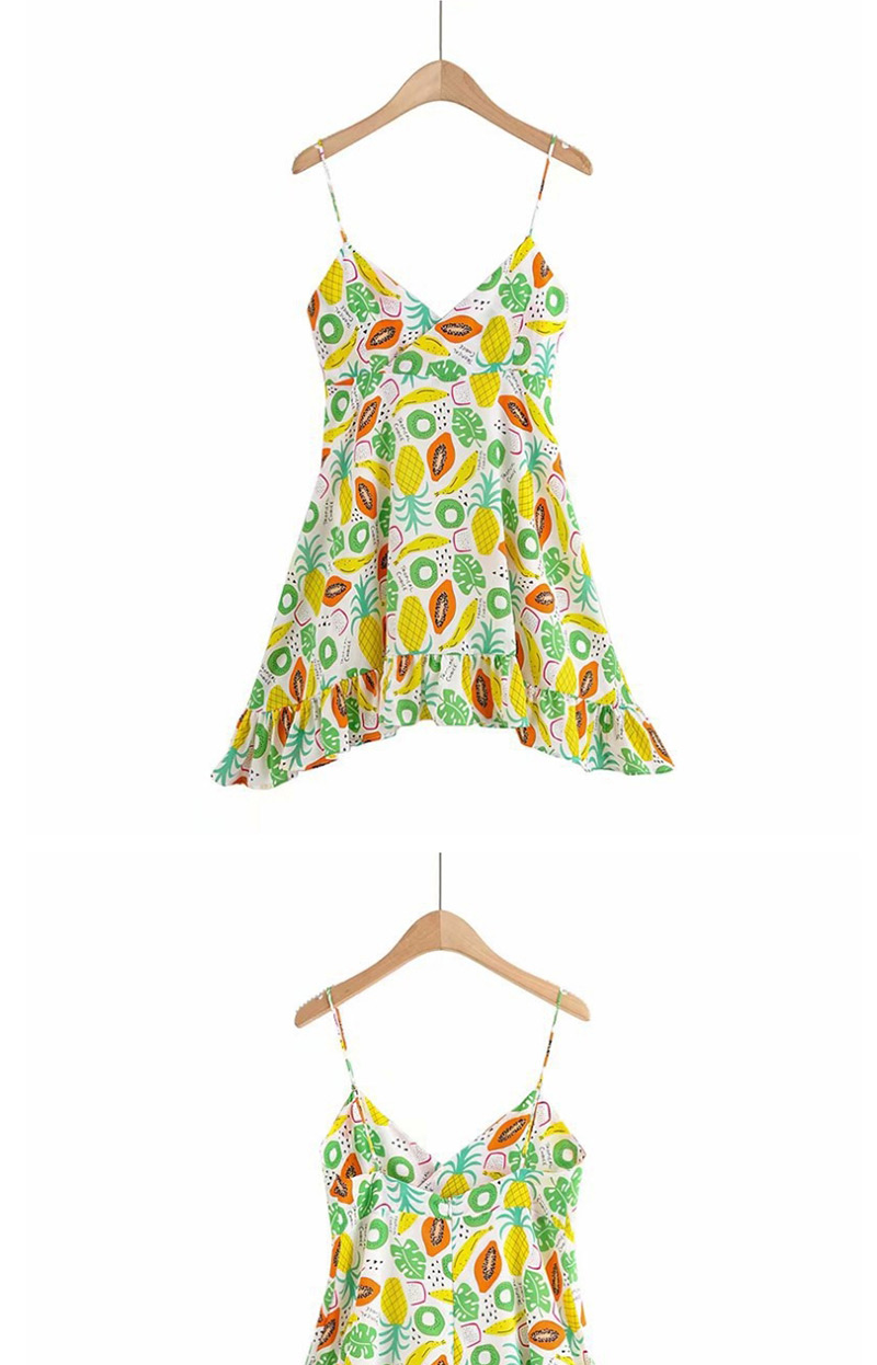 Fashion Colorful Garden Chiffon Floral Print Sling Ruffled Dress,Mini & Short Dresses